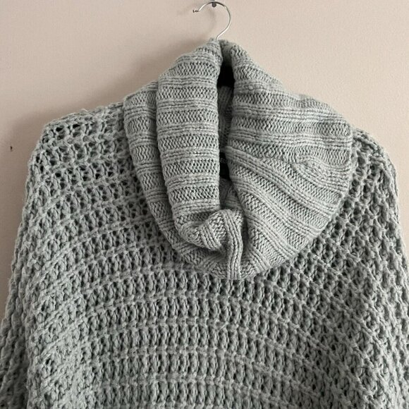 Express Women S Light Blue Open Stitch Chunky Knit Oversized Cowl Neck Sweater - Picture 6 of 10